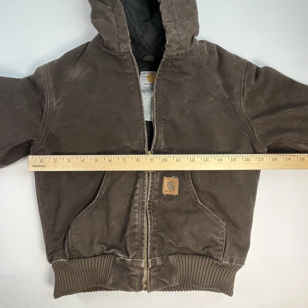 Carhartt Youth Med (8) Dark Brown Hooded Jacket YYJ130 DKB Distressed Coat